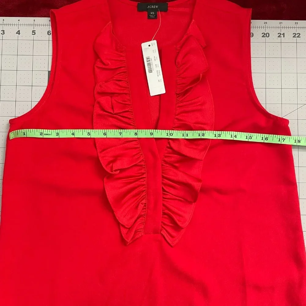 J. Crew Red Sleeveless Ruffle V-Neck Blouse